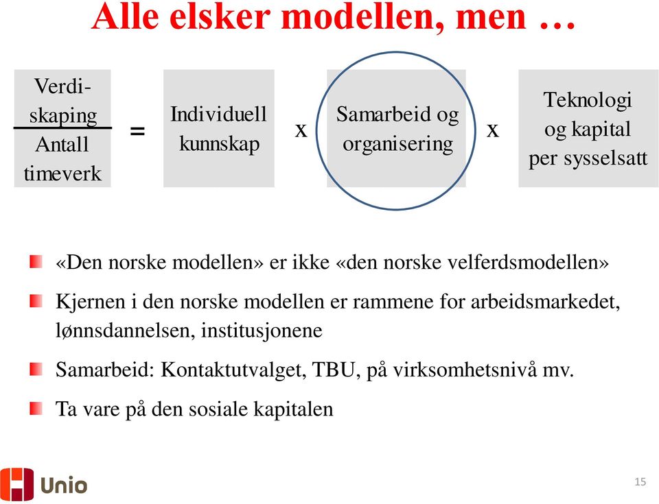 velferdsmodellen» Kjernen i den norske modellen er rammene for arbeidsmarkedet, lønnsdannelsen,