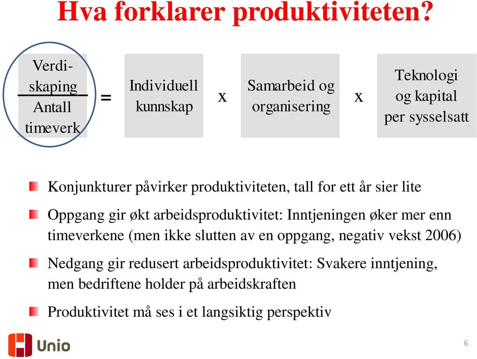 Konjunkturer påvirker produktiviteten, tall for ett år sier lite Oppgang gir økt arbeidsproduktivitet: Inntjeningen øker