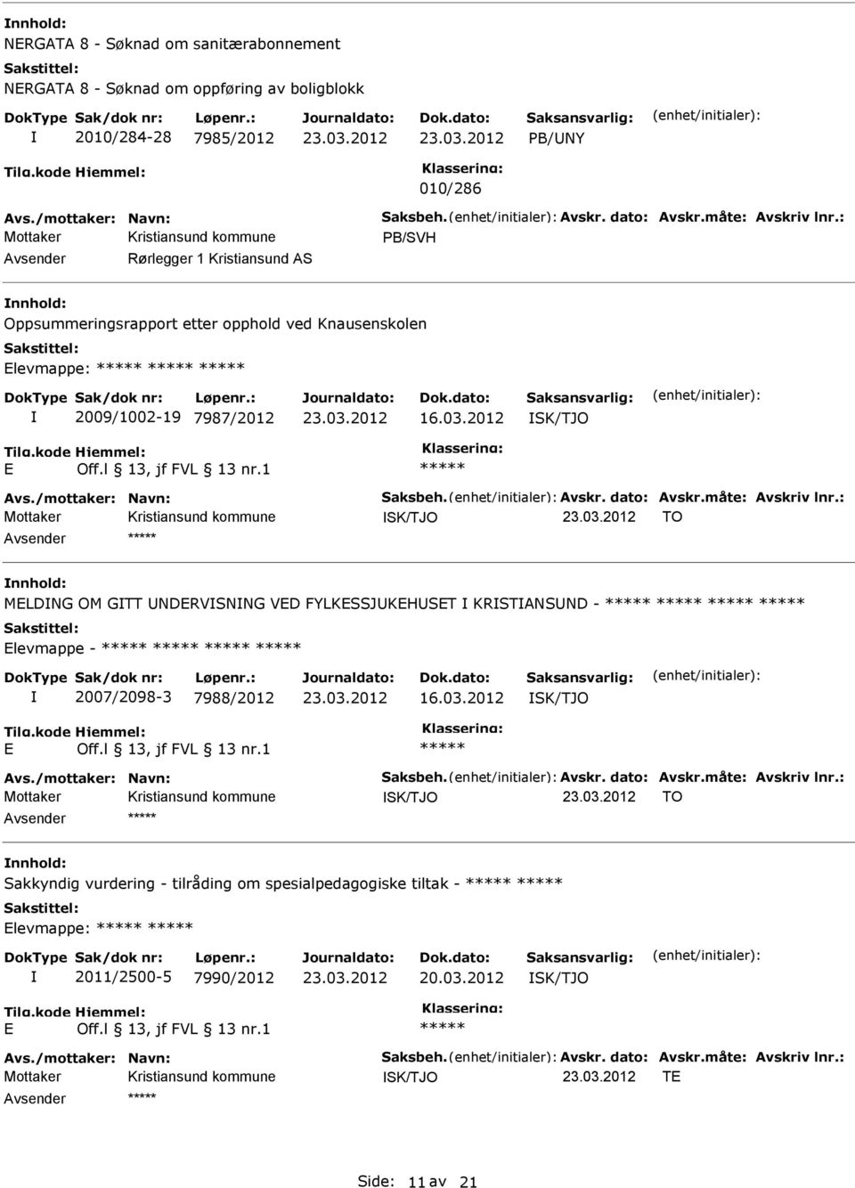 2012 SK/TJO SK/TJO TO MLDNG OM GTT NDRVSNNG VD FYLKSSJKHST KRSTNSND - levmappe - 2007/2098-3 7988/2012 16.03.