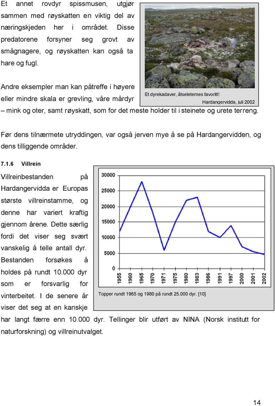 Hardangervidda, juli 2002 mink og oter, samt røyskatt, som for det meste holder til i steinete og urete terreng.