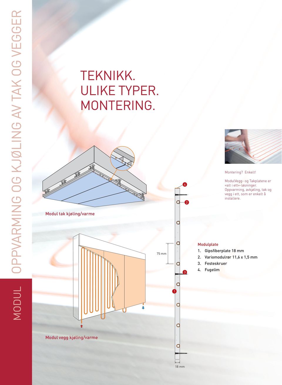 Modul tak kjøling/varme Modulplate 1. Gipsfiberplate 18 mm 75 mm 2.