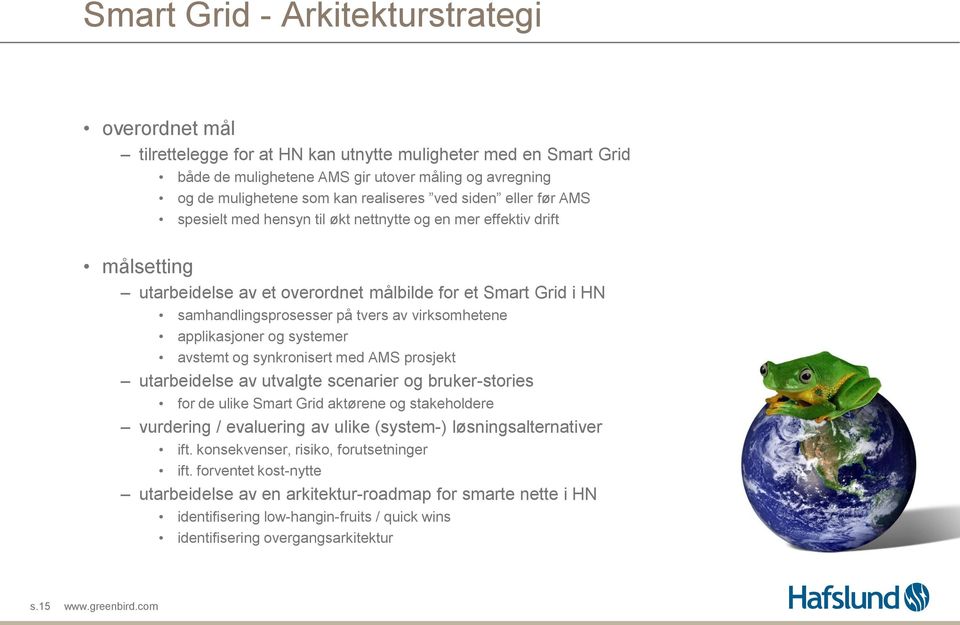 tvers av virksomhetene applikasjoner og systemer avstemt og synkronisert med AMS prosjekt utarbeidelse av utvalgte scenarier og bruker-stories for de ulike Smart Grid aktørene og stakeholdere