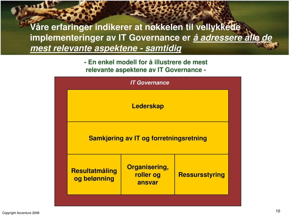 mest relevante aspektene av IT Governance - IT Governance Lederskap Samkjøring av IT og