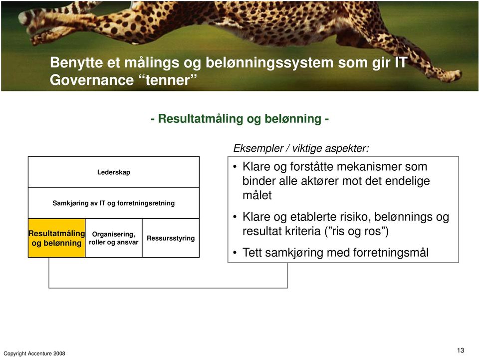 Ressursstyring Eksempler / viktige aspekter: Klare og forståtte mekanismer som binder alle aktører mot det