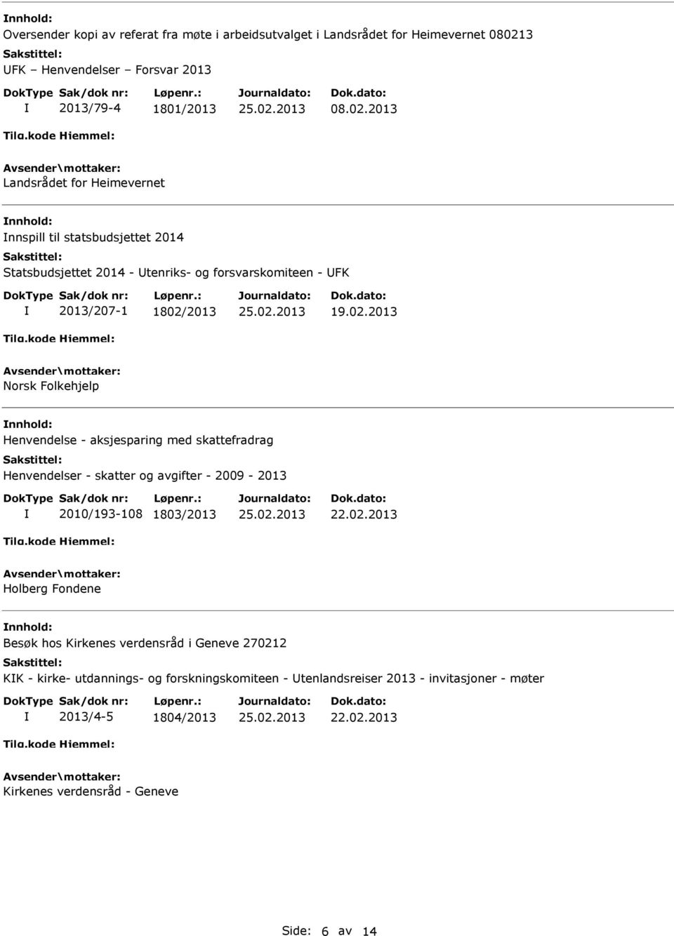 2013 Landsrådet for Heimevernet nnspill til statsbudsjettet 2014 Statsbudsjettet 2014 - tenriks- og forsvarskomiteen - FK 2013/207-1 1802/