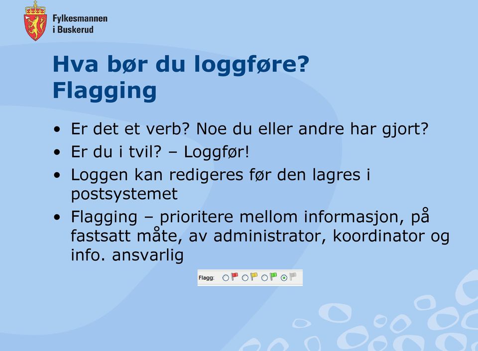 Loggen kan redigeres før den lagres i postsystemet Flagging