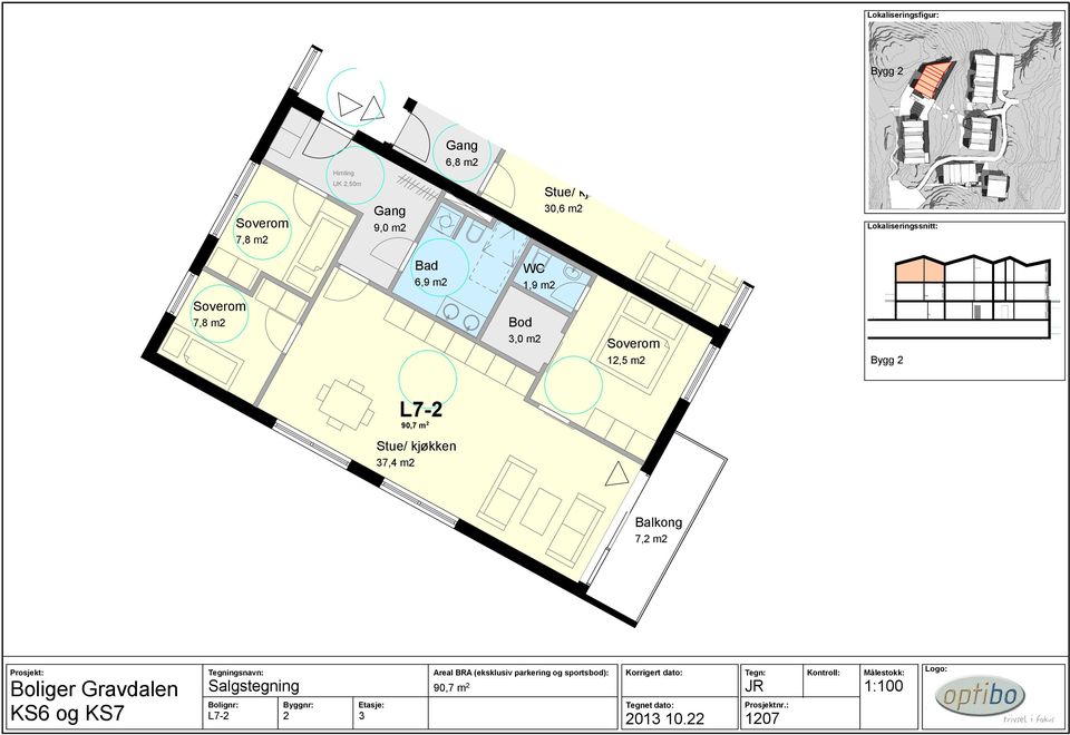 m2 6,9 m2 WC 1,9 m2 12,5 m2 Bygg 2 L7-2 90,7 m 2