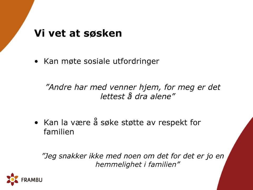 la være å søke støtte av respekt for familien Jeg snakker