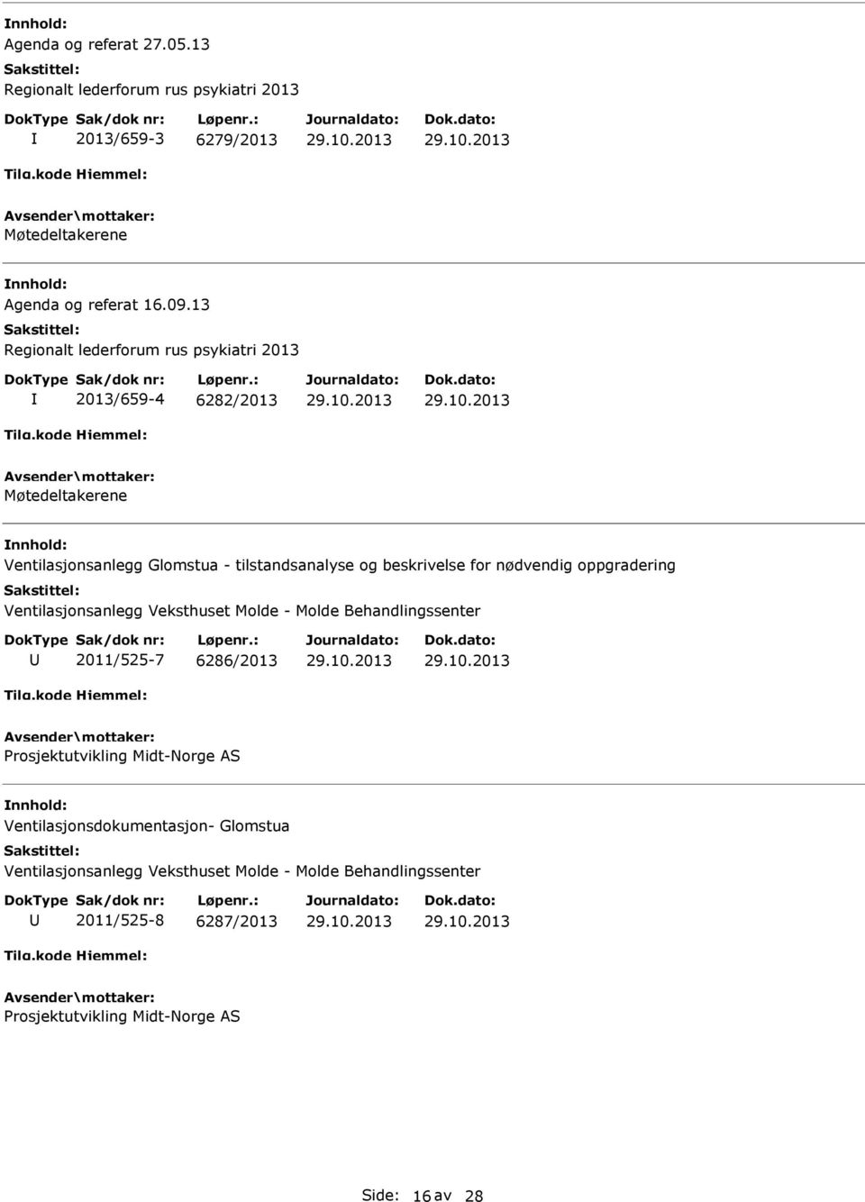 for nødvendig oppgradering Ventilasjonsanlegg Veksthuset Molde - Molde Behandlingssenter 2011/525-7 6286/2013 Prosjektutvikling Midt-Norge AS