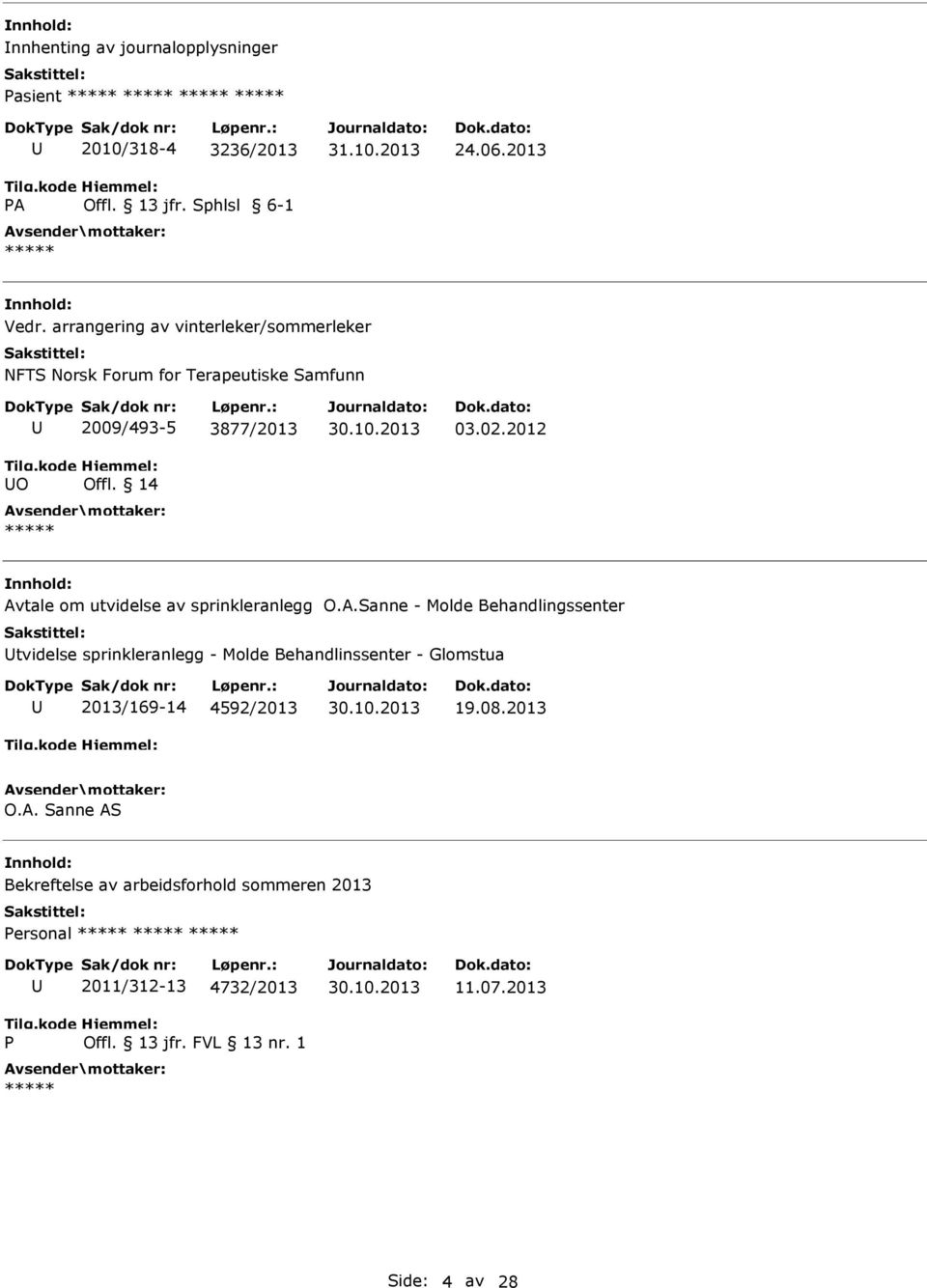 2012 Avtale om utvidelse av sprinkleranlegg O.A.Sanne - Molde Behandlingssenter tvidelse sprinkleranlegg - Molde Behandlinssenter - Glomstua 2013/169-14 4592/2013 30.