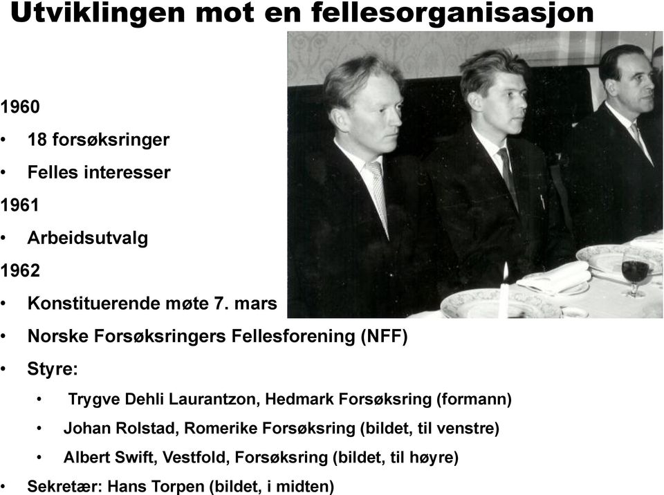 mars Norske Forsøksringers Fellesforening (NFF) Styre: Trygve Dehli Laurantzon, Hedmark