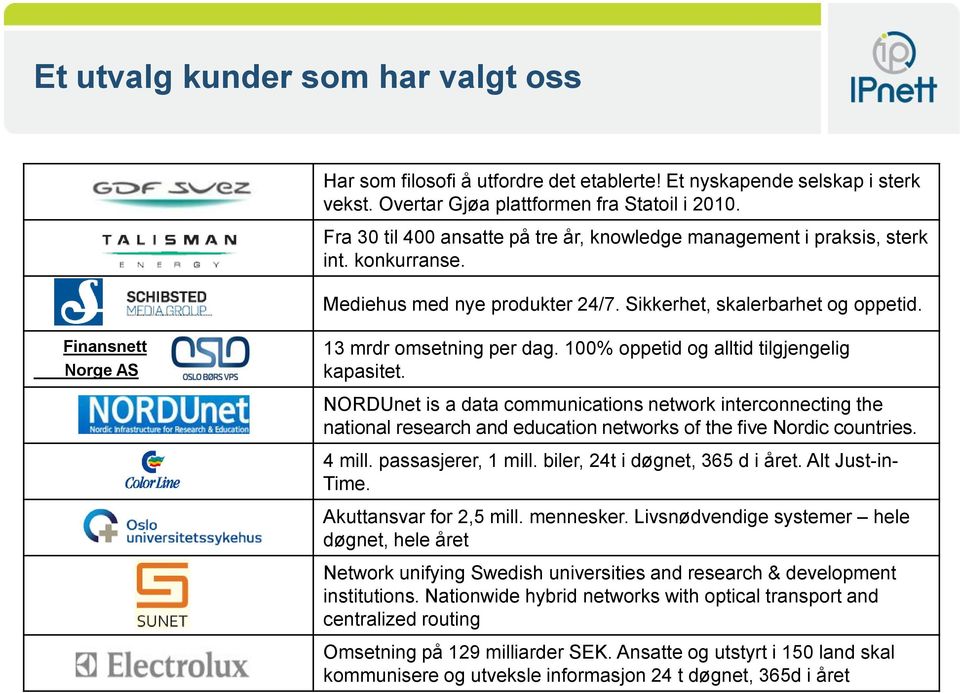 Finansnett Norge AS 13 mrdr omsetning per dag. 100% oppetid og alltid tilgjengelig kapasitet.