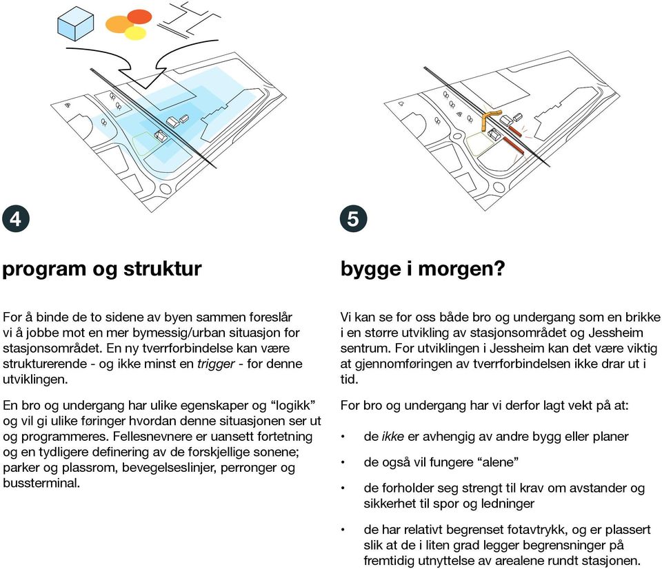 En bro og undergang har ulike egenskaper og logikk og vil gi ulike føringer hvordan denne situasjonen ser ut og programmeres.