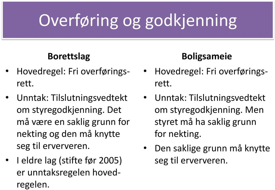 Det må være en saklig grunn for nekting og den må knytte seg til erververen.