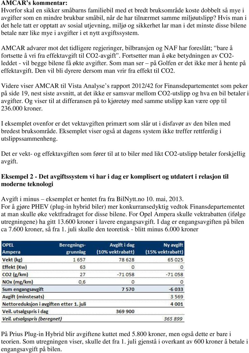 AMCAR advarer mot det tidligere regjeringer, bilbransjen og NAF har foreslått; bare å fortsette å vri fra effektavgift til CO2-avgift.