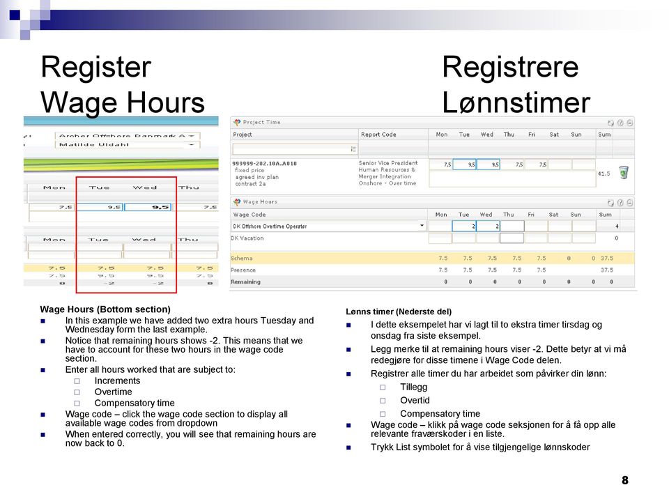 Enter all hours worked that are subject to: Increments Overtime Compensatory time Wage code click the wage code section to display all available wage codes from dropdown When entered correctly, you