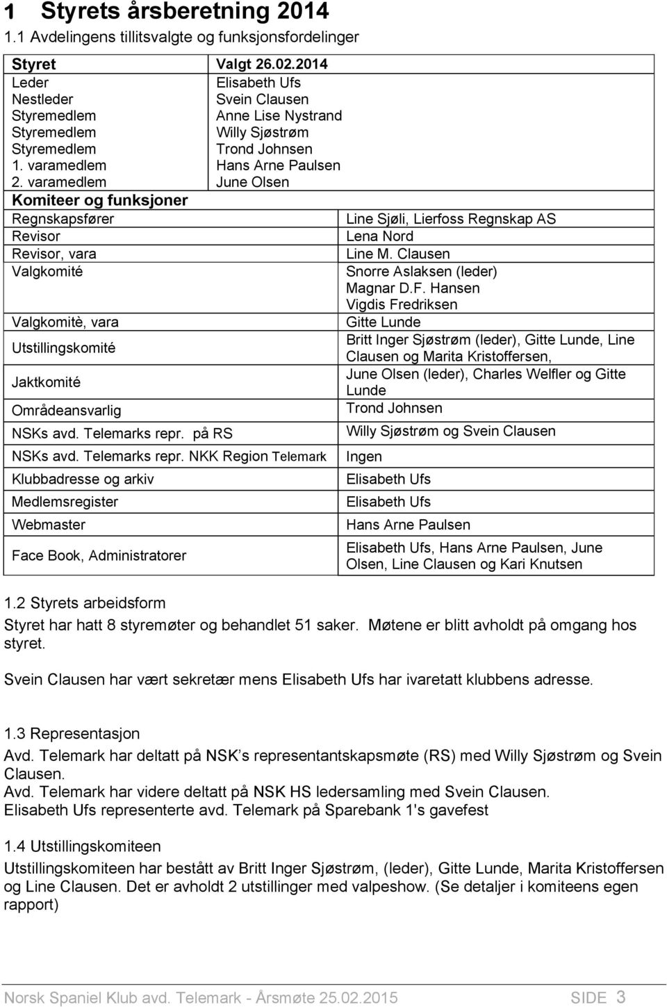 varamedlem June Olsen Komiteer og funksjoner Regnskapsfører Line Sjøli, Lierfoss Regnskap AS Revisor Lena Nord Revisor, vara Line M. Clausen Valgkomité Snorre Aslaksen (leder) Magnar D.F.