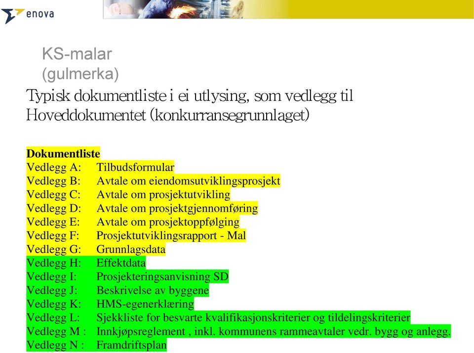 Prosjektutviklingsrapport - Mal Vedlegg G: Grunnlagsdata Vedlegg H: Effektdata Vedlegg I: Prosjekteringsanvisning SD Vedlegg J: Beskrivelse av byggene Vedlegg K: