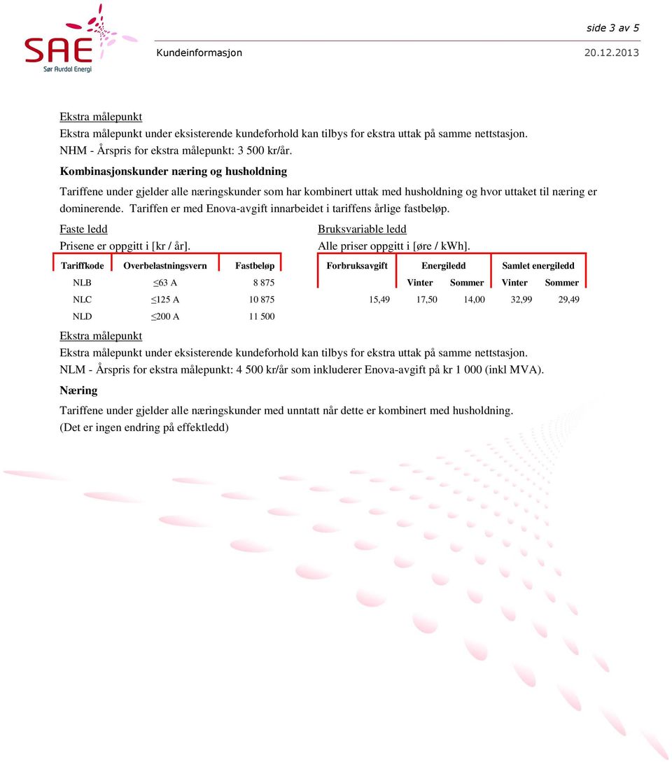 Tariffen er med Enova-avgift innarbeidet i tariffens årlige fastbeløp.