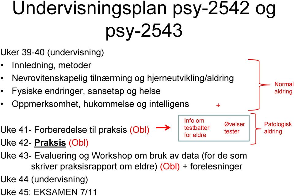 praksis (Obl) Uke 42- Praksis (Obl) Uke 43- Evaluering og Workshop om bruk av data (for de som skriver praksisrapport om eldre)