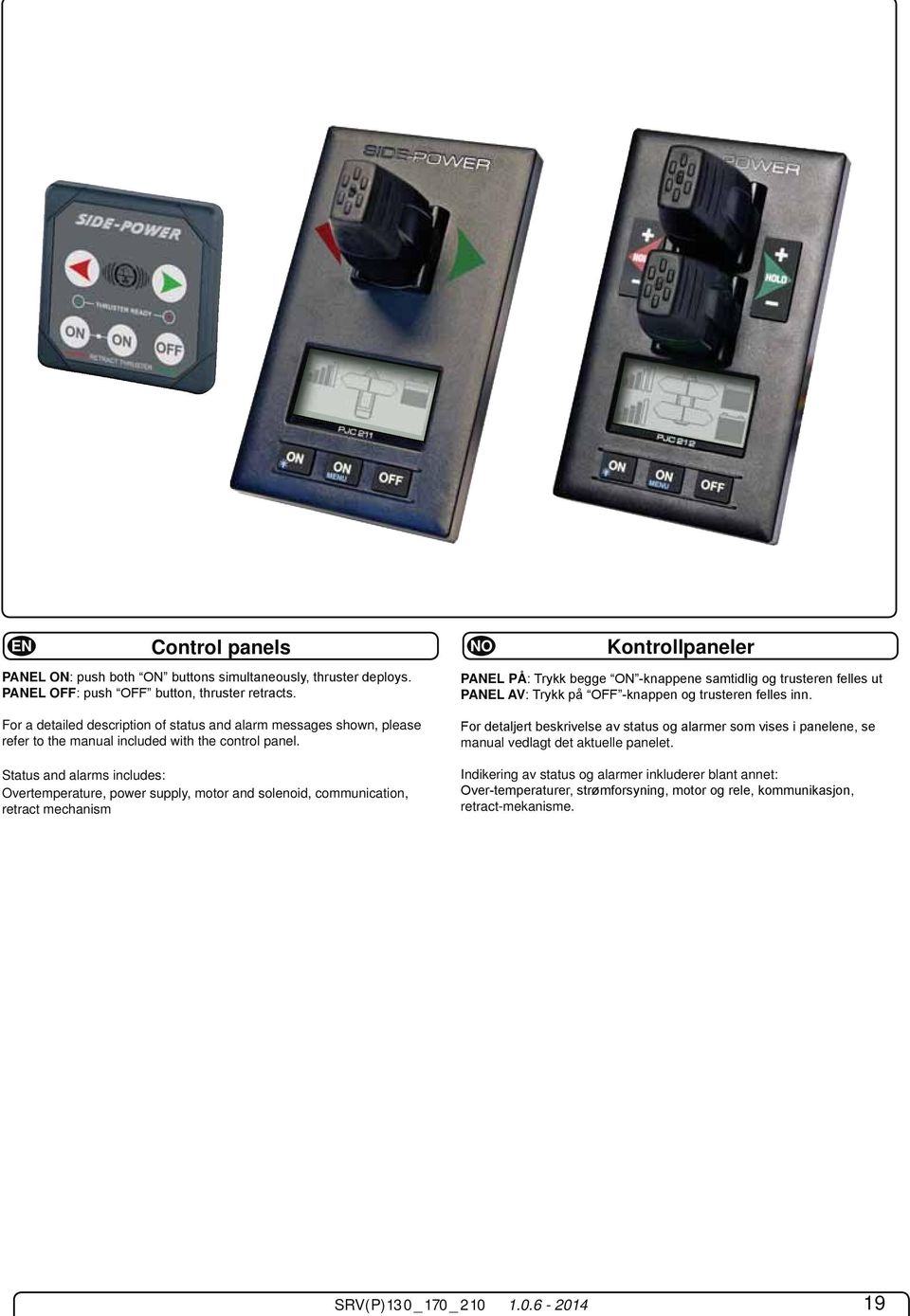 description of status and alarm messages shown, please refer to the manual included with the control panel.
