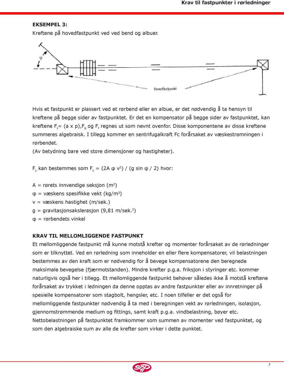 I tillegg kommer en sentrifugalkraft Fc forårsaket av væskestrømningen i rørbendet. (Av betydning bare ved store dimensjoner og hastigheter).