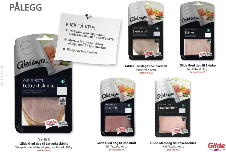 100 g. Se tabell side 23 Gilde Gled deg til Skinke Nå i fastvekt 100 g.