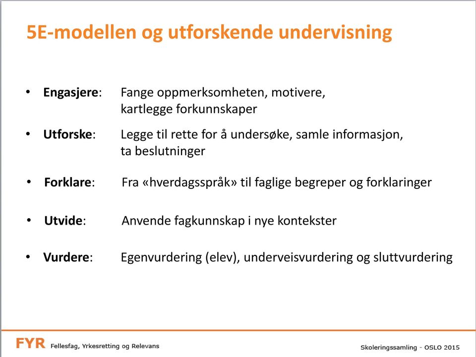 beslutninger Forklare: Fra «hverdagsspråk» til faglige begreper og forklaringer Utvide: