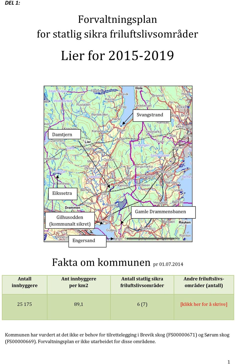 2014 Antall innbyggere Ant innbyggere per km2 Antall statlig sikra friluftslivsområder Andre friluftslivsområder (antall) 25 175 89,1