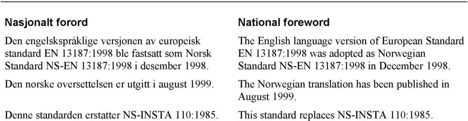 National foreword The English language version of European Standard EN 13187:1998 was adopted as Norwegian Standard NS-EN
