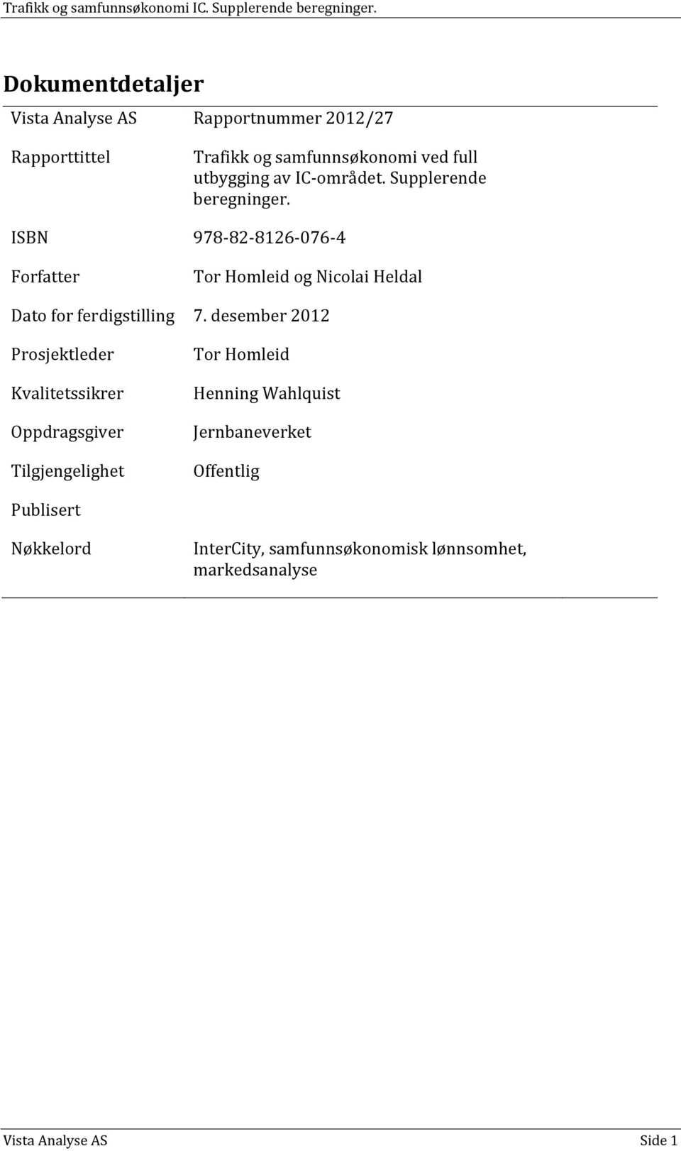 ISBN 978-82-8126-076-4 Forfatter Tor Homleid og Nicolai Heldal Dato for ferdigstilling 7.