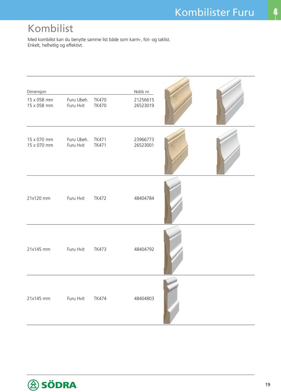 TK470 21256615 15 x 058 mm Furu Hvit TK470 26523019 15 x 070 mm Furu Ubeh.
