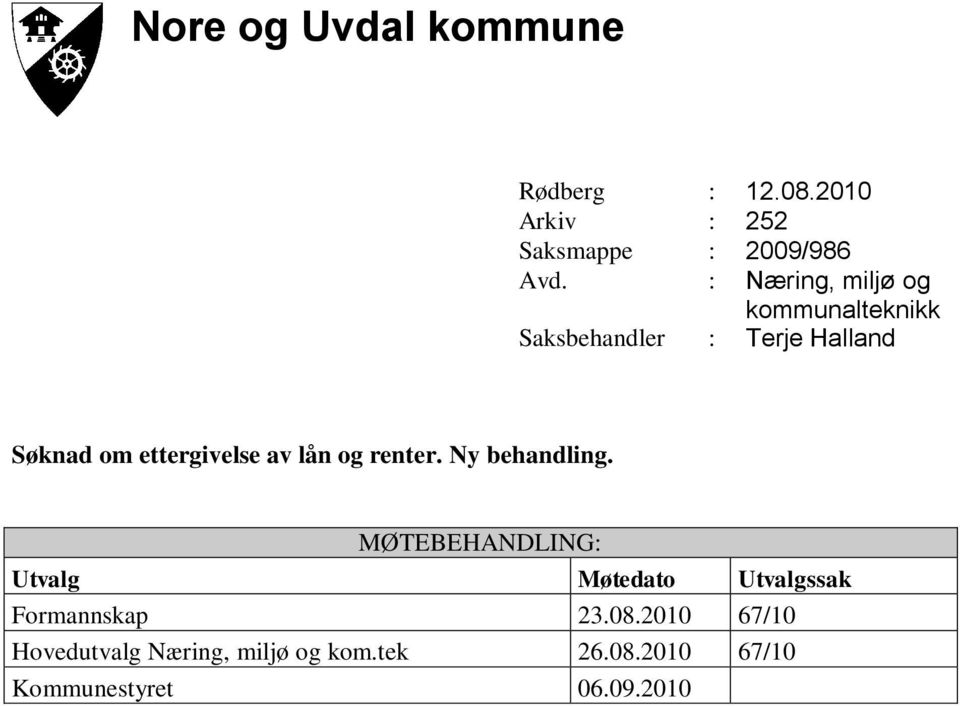 av lån og renter. Ny behandling.