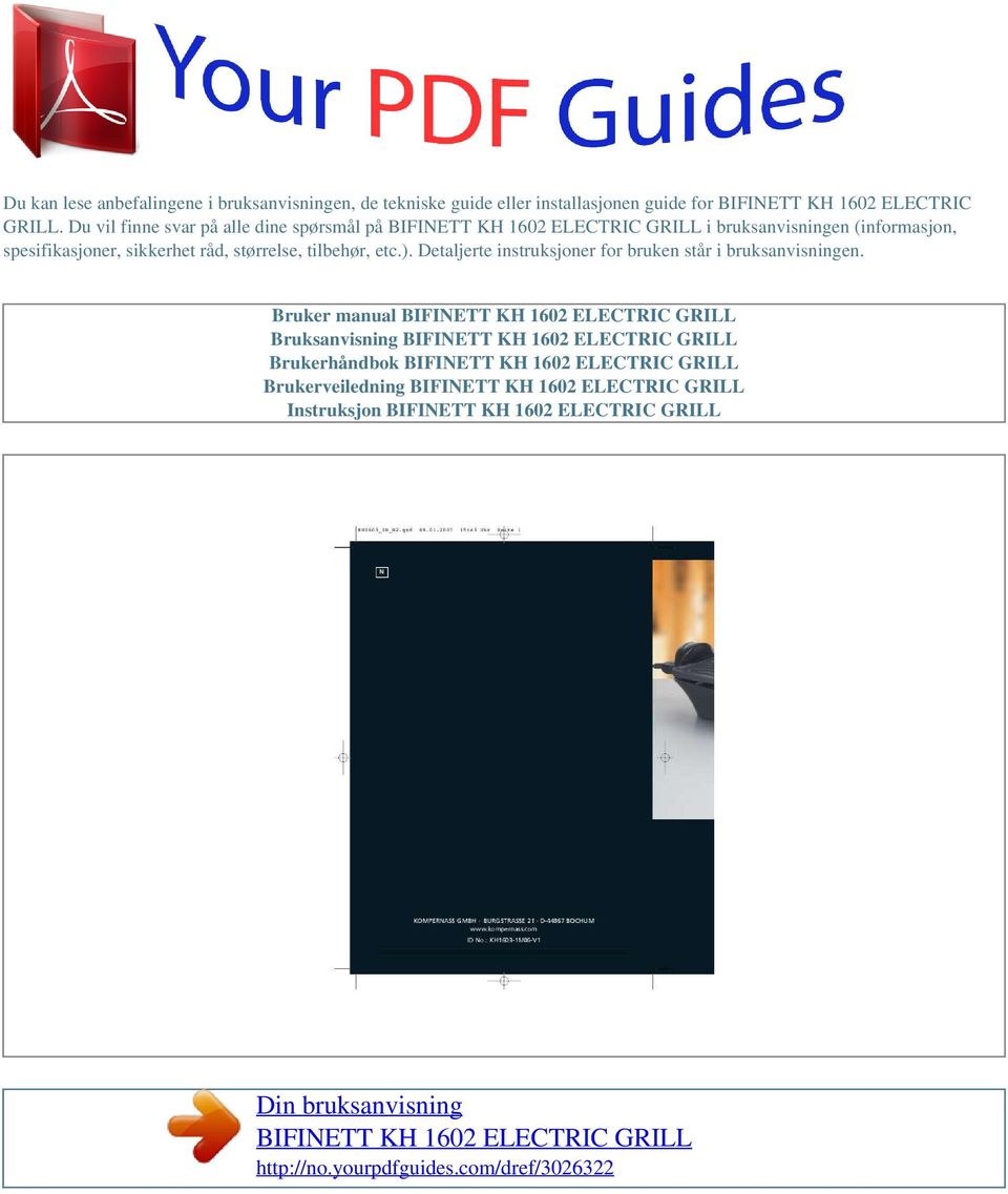 Din bruksanvisning BIFINETT KH 1602 ELECTRIC GRILL - PDF Gratis nedlasting