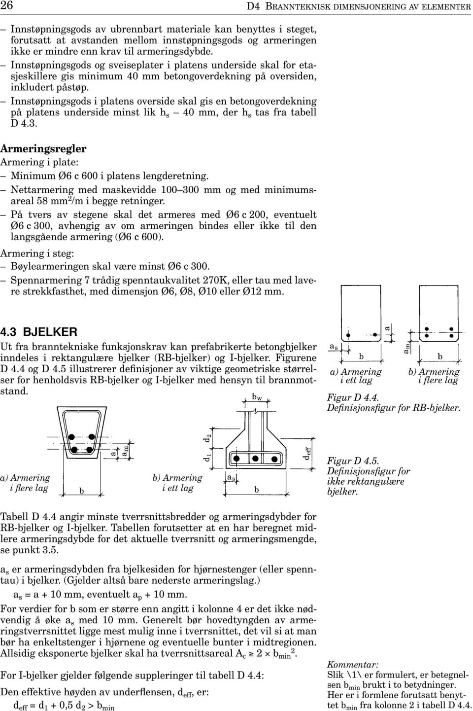 Innstøpningsgods i platens overside skal gis en betongoverdekning på platens underside minst lik h s 40 mm, der h s tas fra tabell D 4.3.