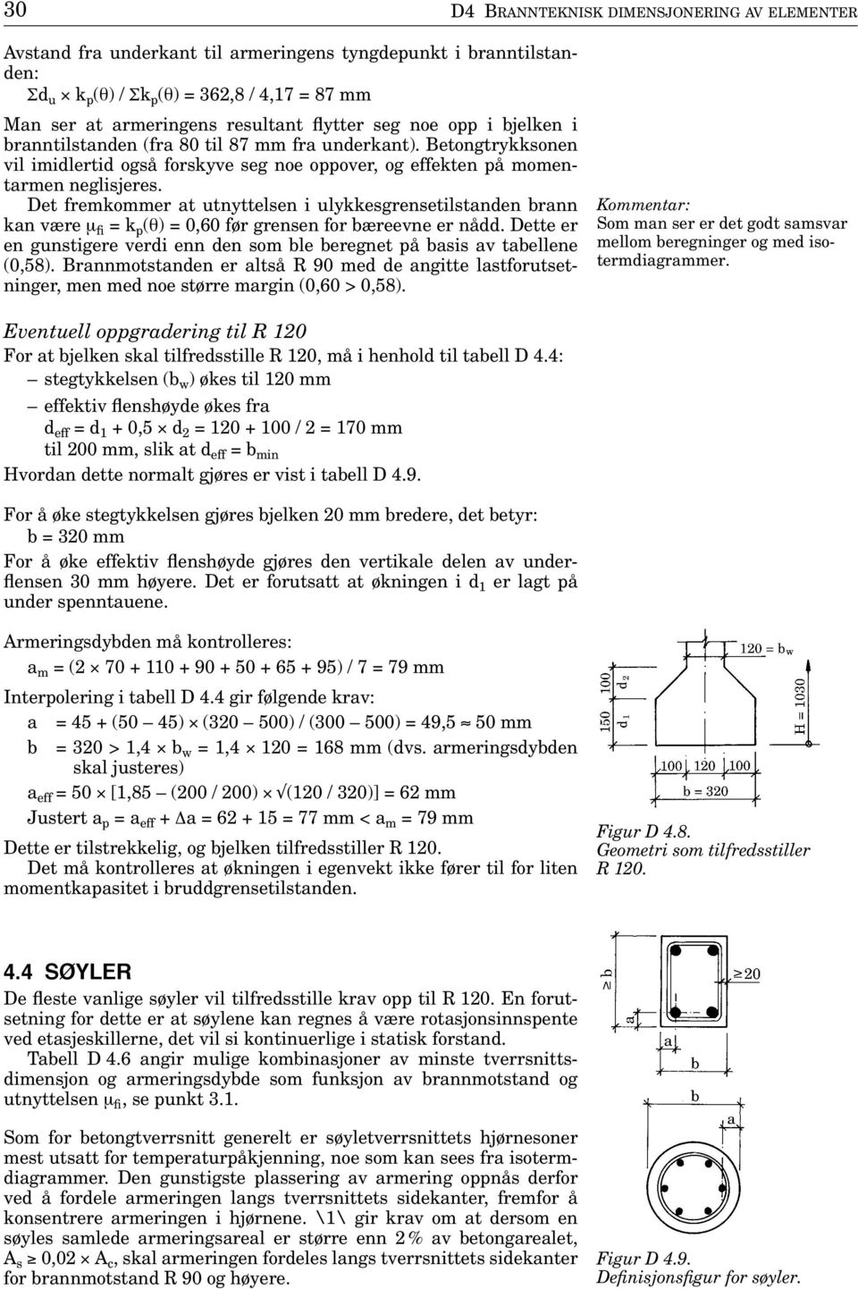 Det fremkommer at utnyttelsen i ulykkesgrensetilstanden brann kan være µ fi = k p (θ) = 0,60 før grensen for bæreevne er nådd.