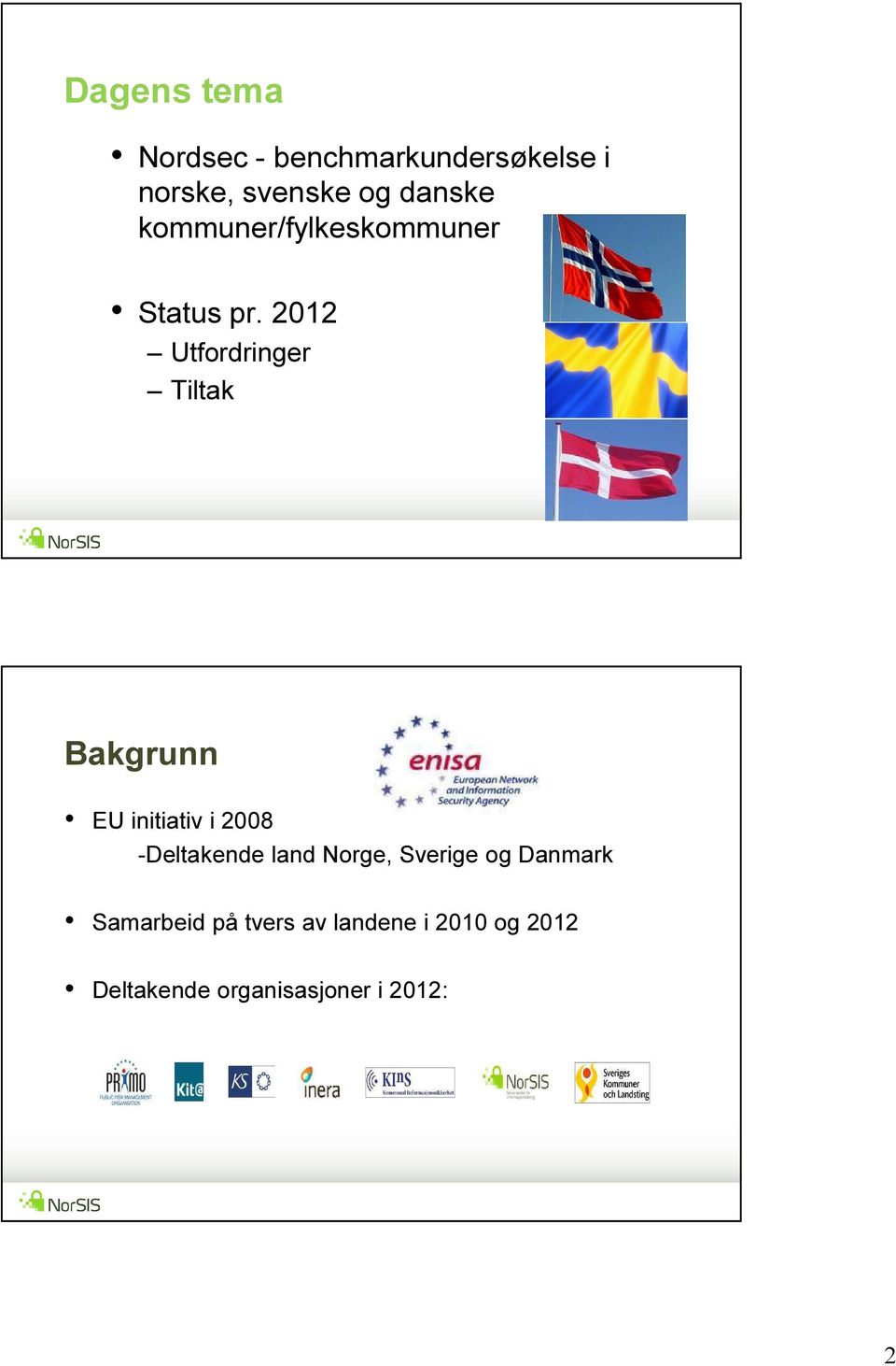 2012 Utfordringer Tiltak Bakgrunn EU initiativ i 2008 -Deltakende land