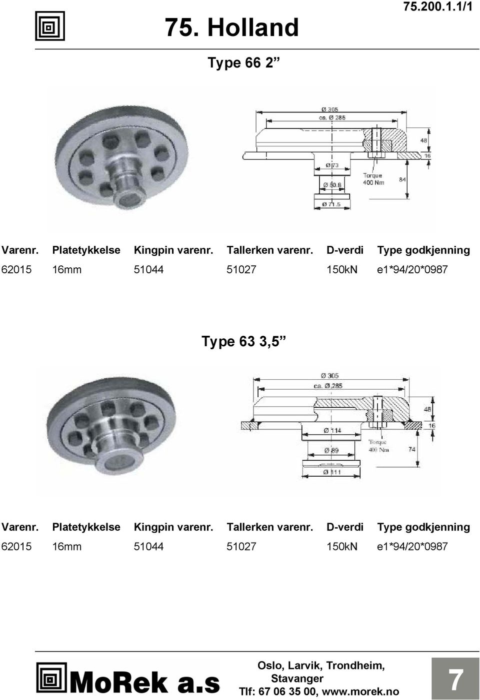 D-verdi Type godkjenning 6205 6mm 5044 502 50kN e*94/20*098 Type 63 3,5