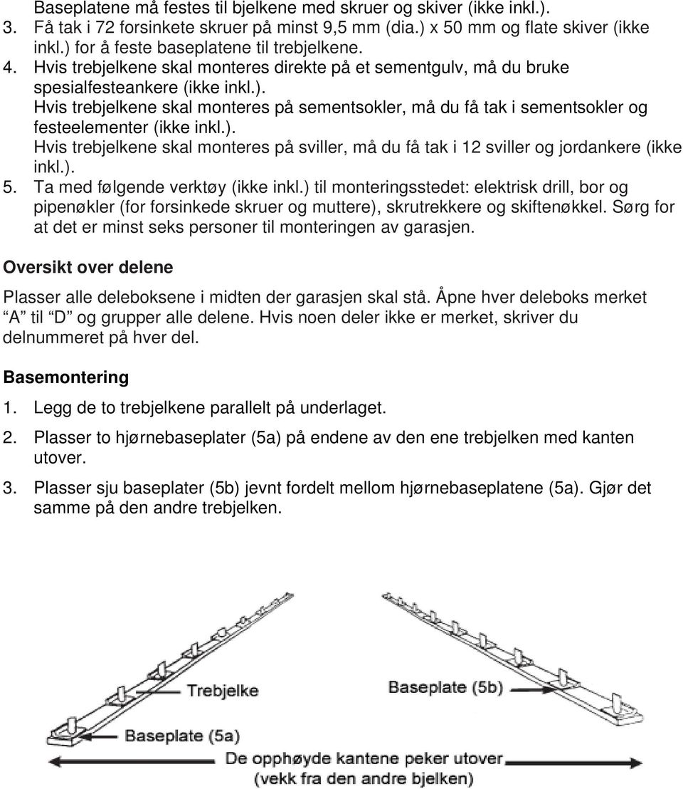 ). Hvis trebjelkene skal monteres på sviller, må du få tak i 12 sviller og jordankere (ikke inkl.). 5. Ta med følgende verktøy (ikke inkl.