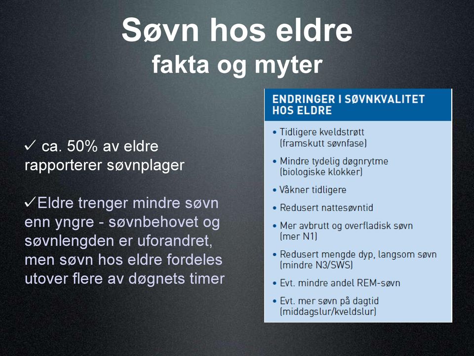 mindre søvn enn yngre - søvnbehovet og søvnlengden