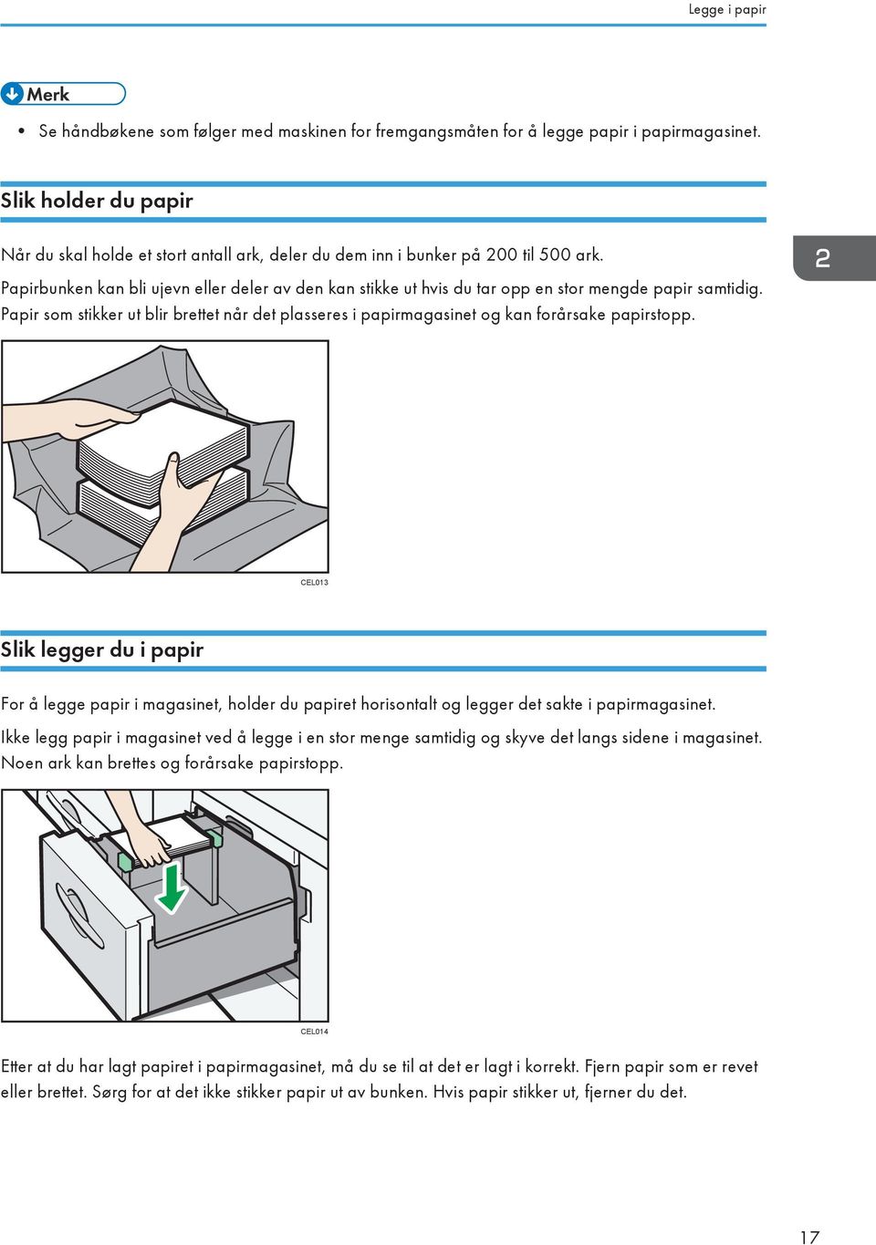 Papirbunken kan bli ujevn eller deler av den kan stikke ut hvis du tar opp en stor mengde papir samtidig.