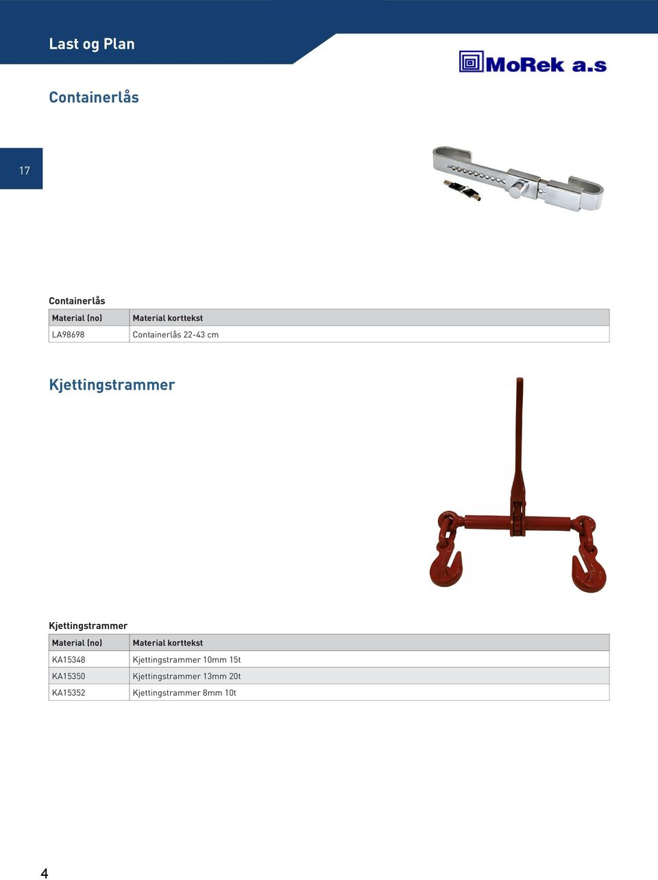 Kjettingstrammer Material (no) KA15348 KA15350 KA15352 Material