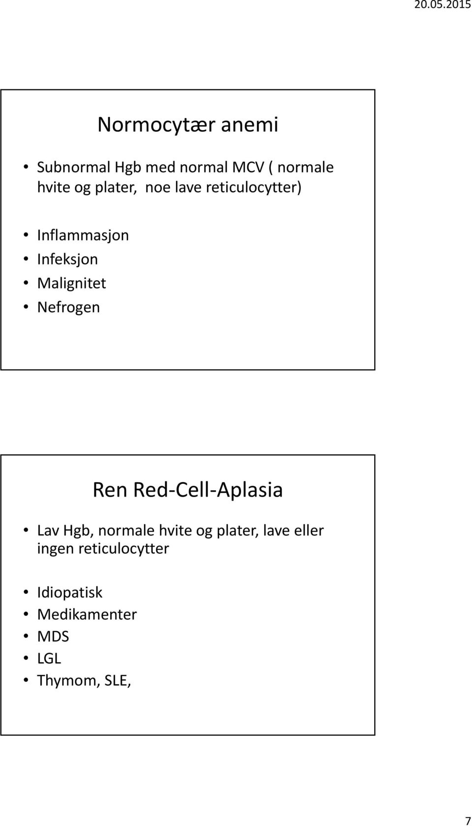 Nefrogen Ren Red Cell Aplasia Lav Hgb, normale hvite og plater, lave