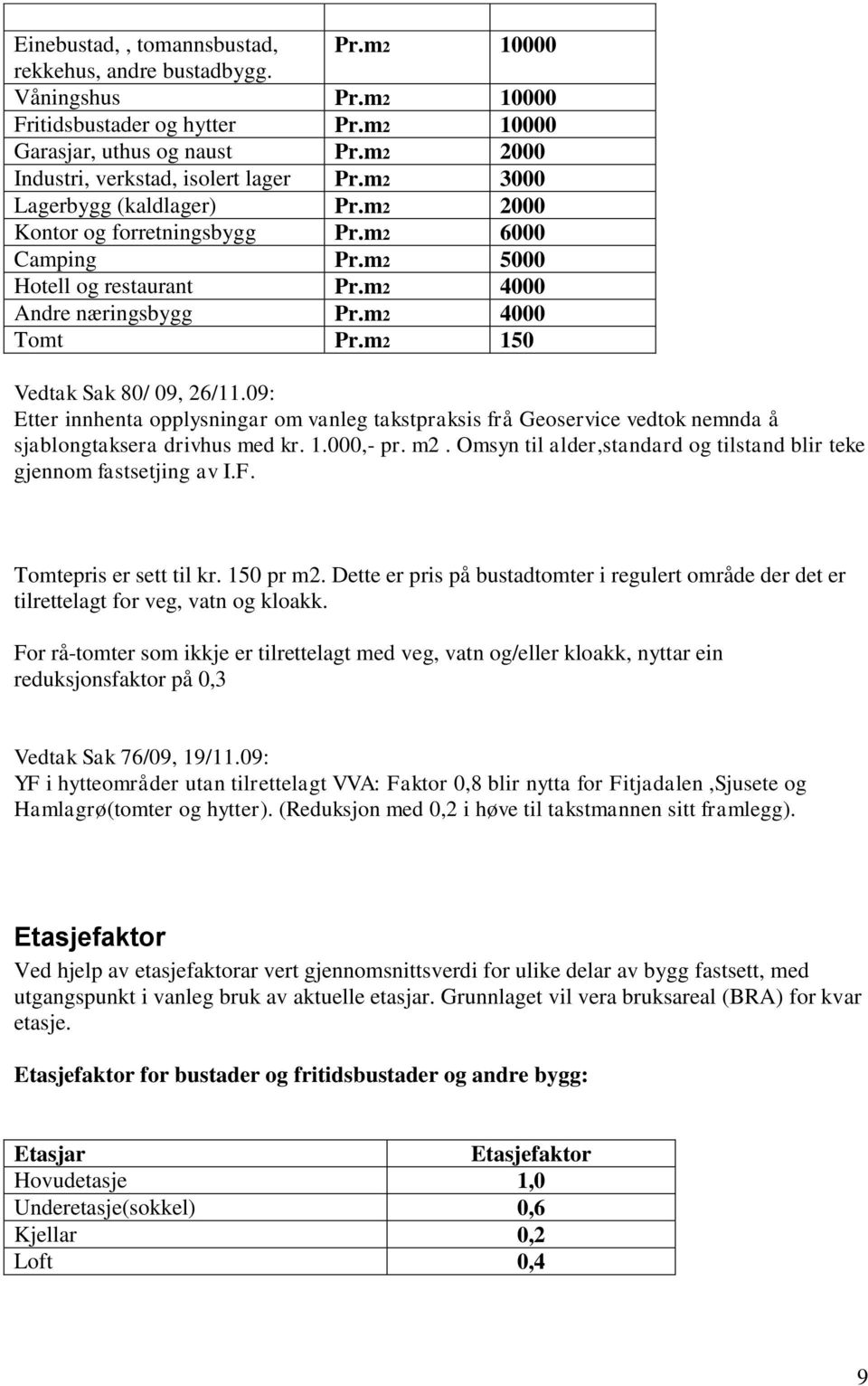 m2 4000 Tomt Pr.m2 150 Vedtak Sak 80/ 09, 26/11.09: Etter innhenta opplysningar om vanleg takstpraksis frå Geoservice vedtok nemnda å sjablongtaksera drivhus med kr. 1.000,- pr. m2.