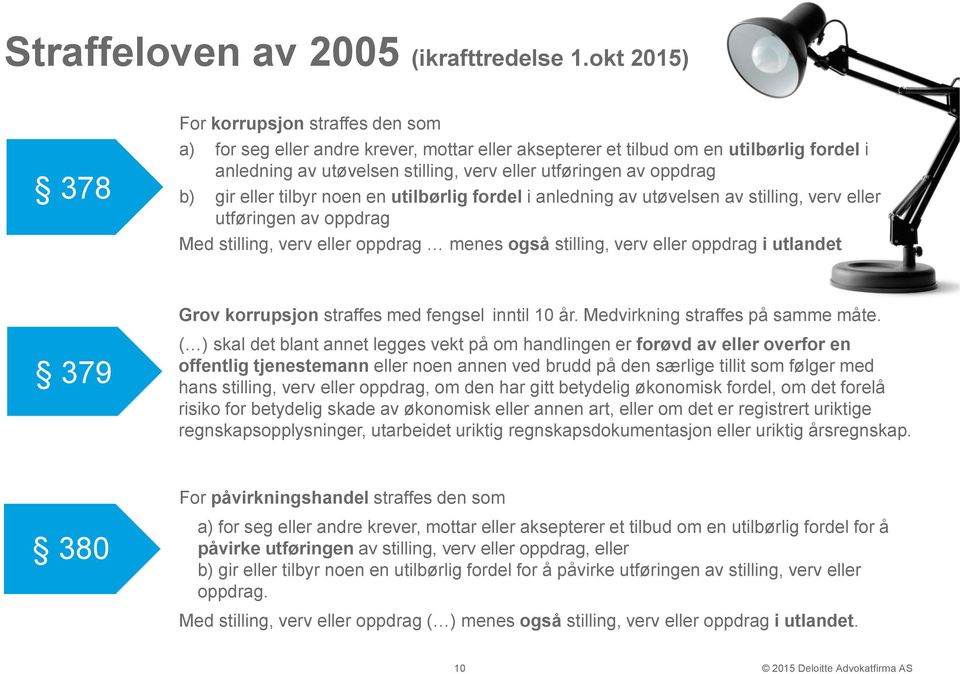 oppdrag b) gir eller tilbyr noen en utilbørlig fordel i anledning av utøvelsen av stilling, verv eller utføringen av oppdrag Med stilling, verv eller oppdrag menes også stilling, verv eller oppdrag i