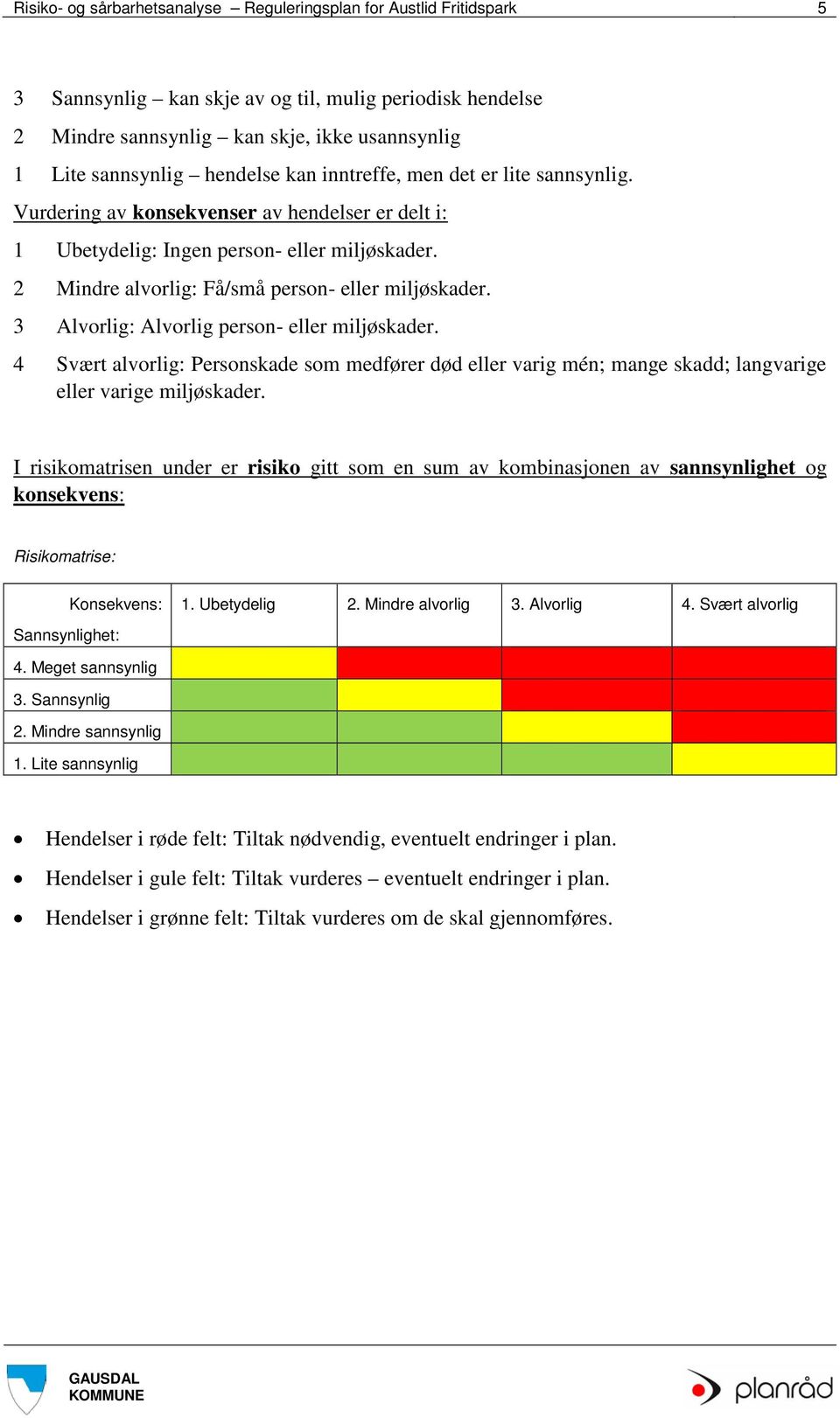 2 Mindre alvorlig: Få/små person- eller miljøskader. 3 Alvorlig: Alvorlig person- eller miljøskader.