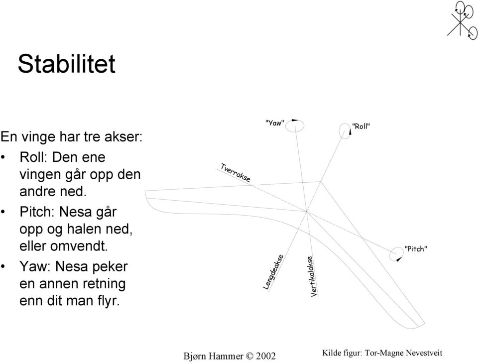 Yaw: Nesa peker en annen retning enn dit man flyr.