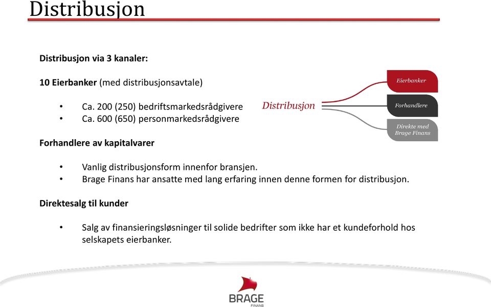 600 (650) personmarkedsrådgivere Forhandlere av kapitalvarer Vanlig distribusjonsform innenfor bransjen.