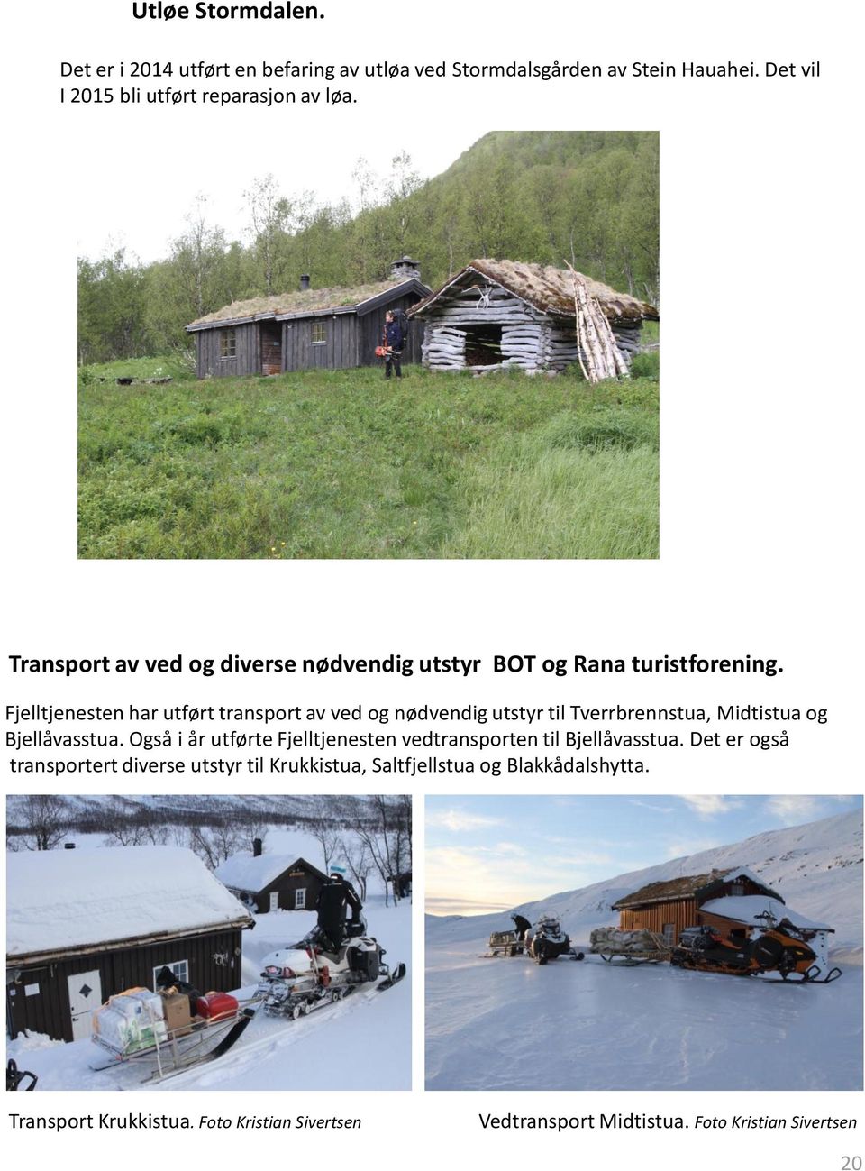 Fjelltjenesten har utført transport av ved og nødvendig utstyr til Tverrbrennstua, Midtistua og Bjellåvasstua.