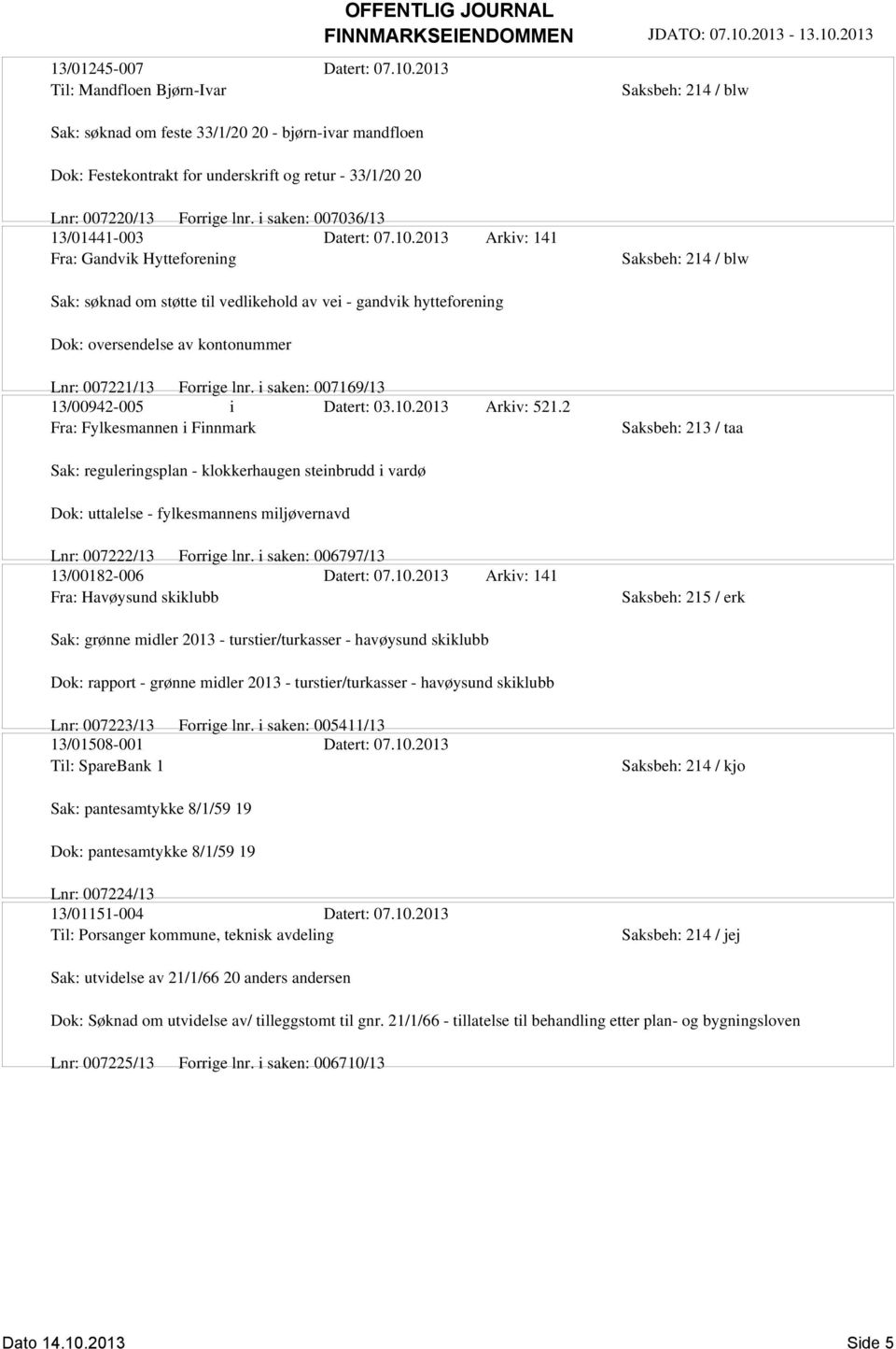 2013 Arkiv: 141 Fra: Gandvik Hytteforening Sak: søknad om støtte til vedlikehold av vei - gandvik hytteforening Dok: oversendelse av kontonummer Lnr: 007221/13 Forrige lnr.